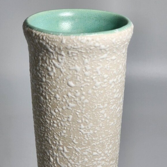 Vintage California Originals Pottery Vase White Splatter On Cream w/ Teal Tall - Picture 4 of 9